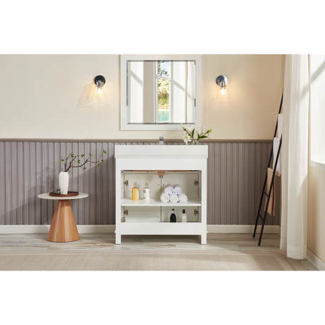 Legion Furniture 36" WHITE FINISH SOLID WOOD SINK VANITY WITH 1" ARTIFICIAL STONE TOP WS2515-36-W