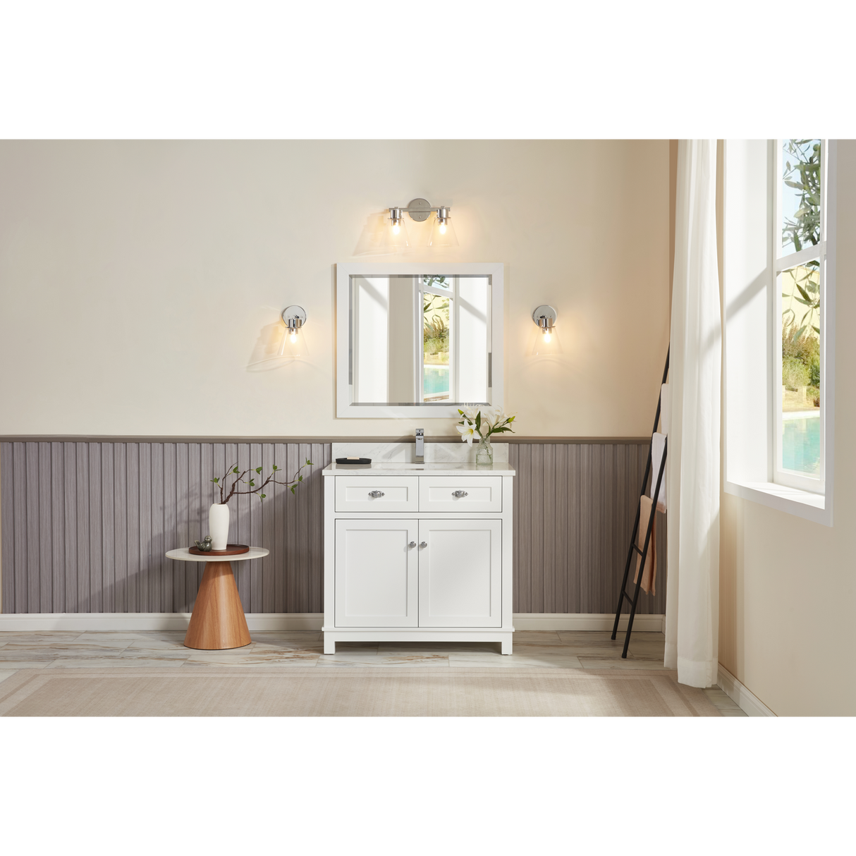Legion Furniture 36" WHITE FINISH SOLID WOOD SINK VANITY WITH 1" ARTIFICIAL STONE TOP WS2515-36-W