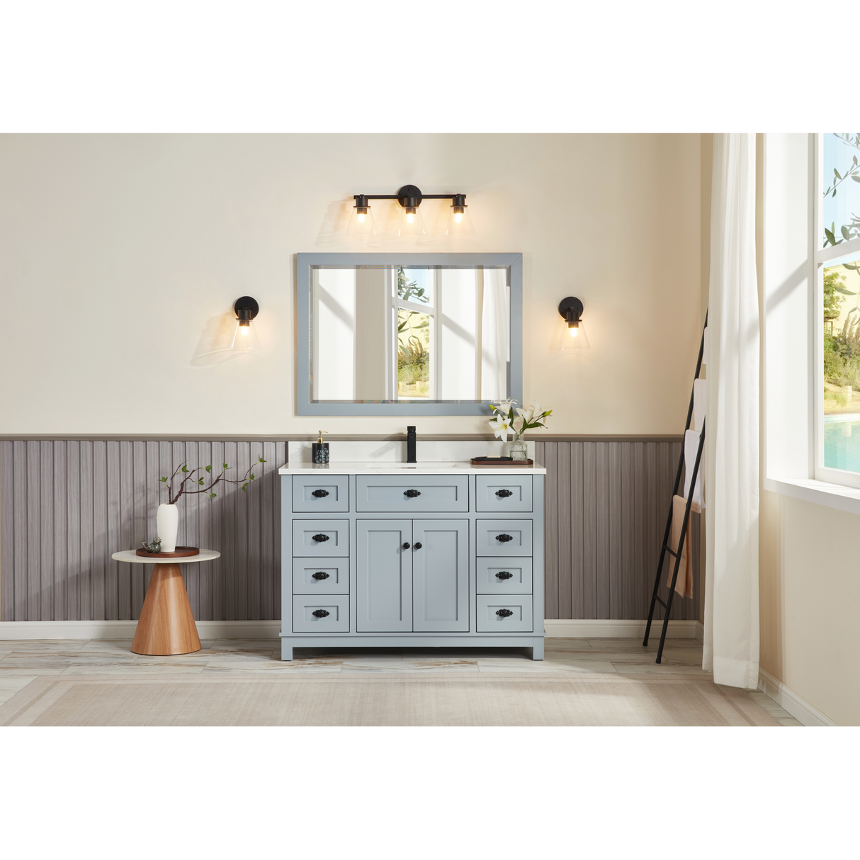 Legion Furniture 48" CADET FINISH SOLID WOOD SINK VANITY  WITH 1' ARTIFICIAL STONE TOP WS2515-48-CD