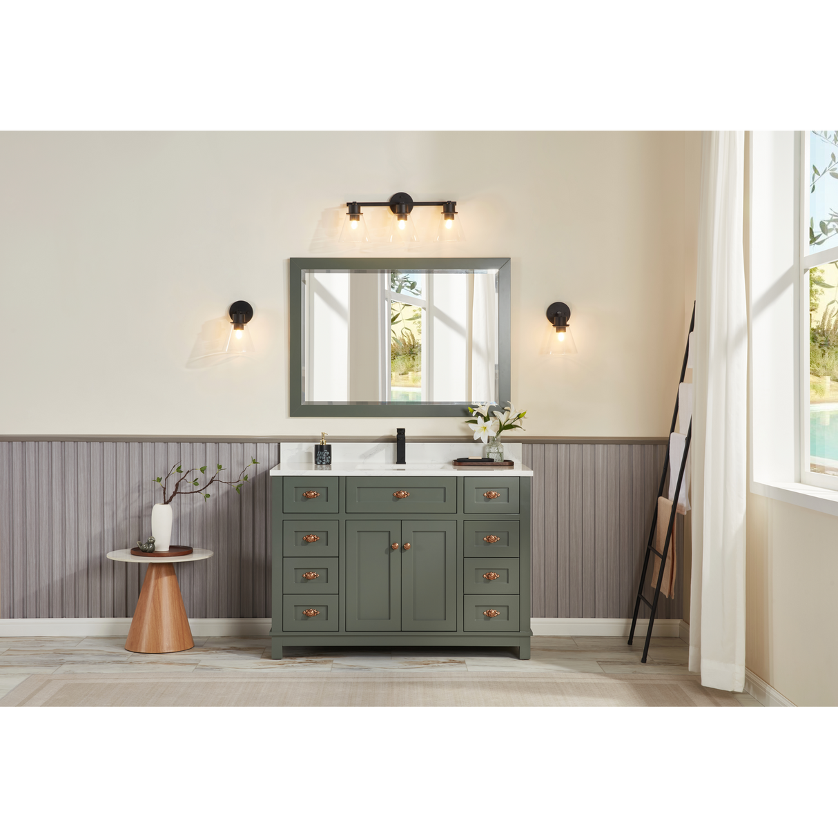 Legion Furniture 48" PEWTER GREEN FINISH SOLID WOOD SINK VANITY  WITH 1' ARTIFICIAL STONE TOP WS2515-48-PG