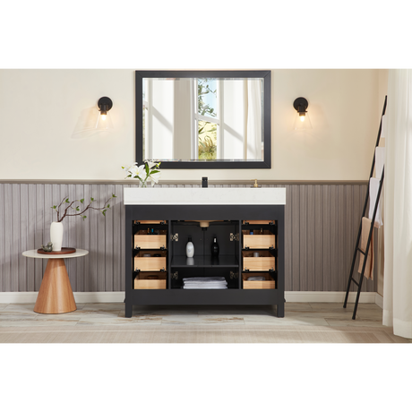 Legion Furniture 48" TRICORN BLACK FINISH SOLID WOOD SINK VANITY  WITH 1' ARTIFICIAL STONE TOP WS2515-48-TB