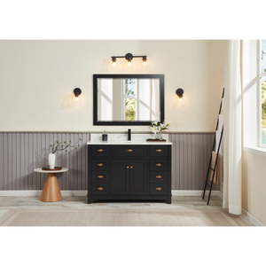 Legion Furniture 48" TRICORN BLACK FINISH SOLID WOOD SINK VANITY  WITH 1' ARTIFICIAL STONE TOP WS2515-48-TB