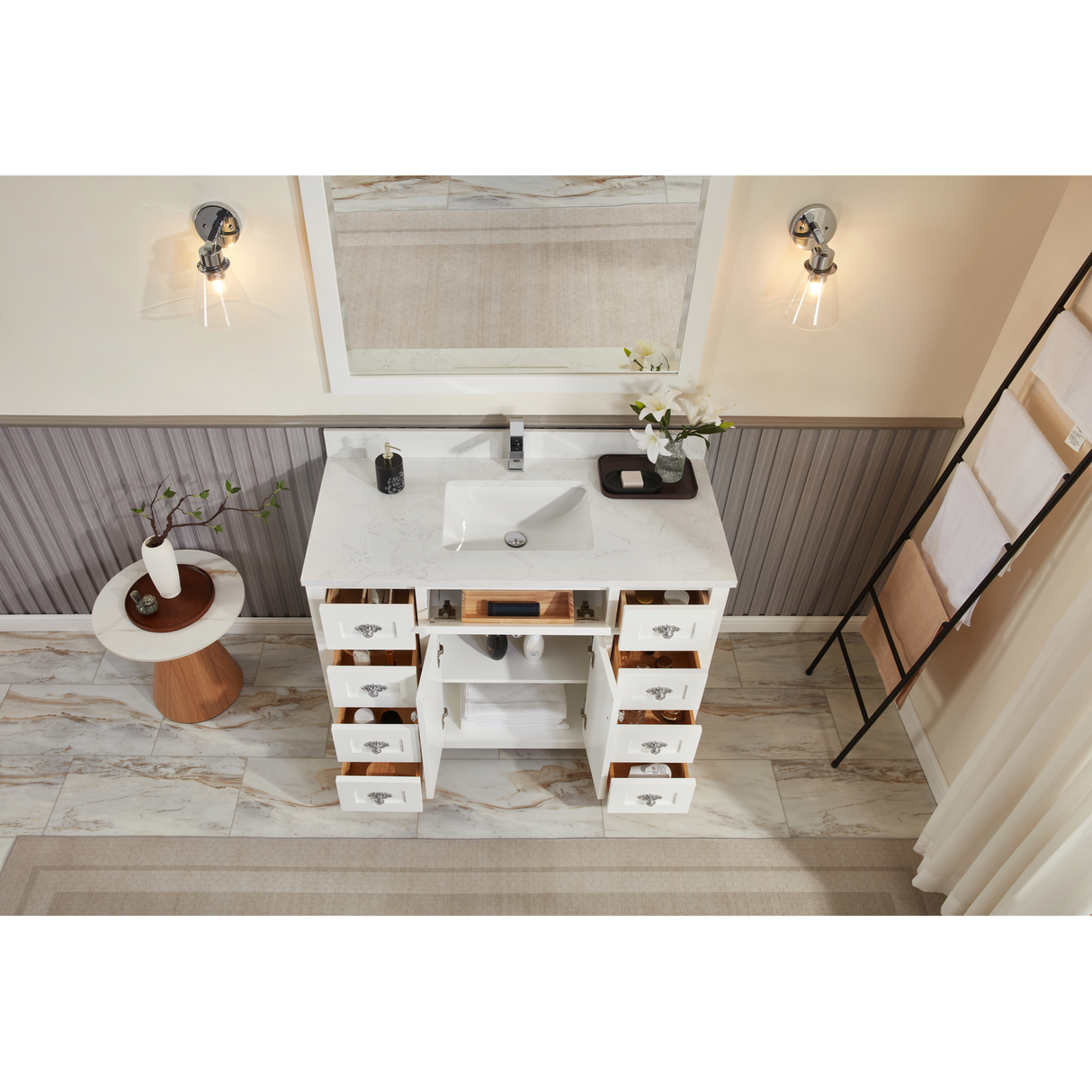 Legion Furniture 48" WHITE FINISH SOLID WOOD SINK VANITY WITH 1" ARTIFICIAL STONE TOP WS2515-48-W