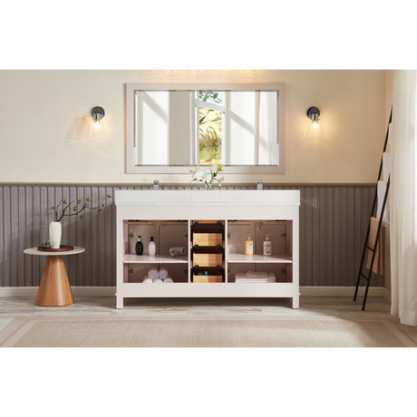 Legion Furniture 60" DREAMY WHITE FINISH SOLID WOOD SINK VANITY  WITH 1' ARTIFICIAL STONE TOP WS2515-60-DW