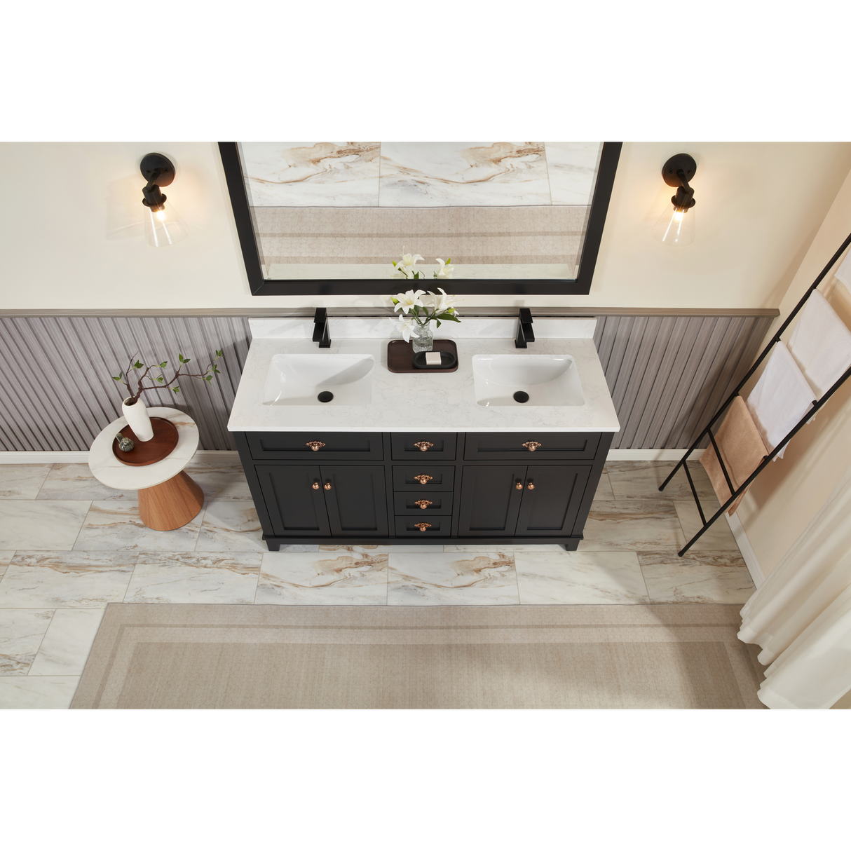 Legion Furniture 60" TRICORN BLACK FINISH SOLID WOOD SINK VANITY  WITH 1' ARTIFICIAL STONE TOP WS2515-60-TB