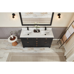 Legion Furniture 60" TRICORN BLACK FINISH SOLID WOOD SINK VANITY  WITH 1' ARTIFICIAL STONE TOP WS2515-60-TB