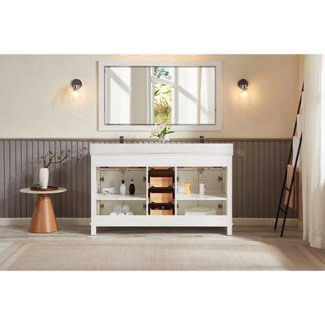 Legion Furniture 60" WHITE FINISH SOLID WOOD SINK VANITY WITH 1" ARTIFICIAL STONE TOP WS2515-60-W