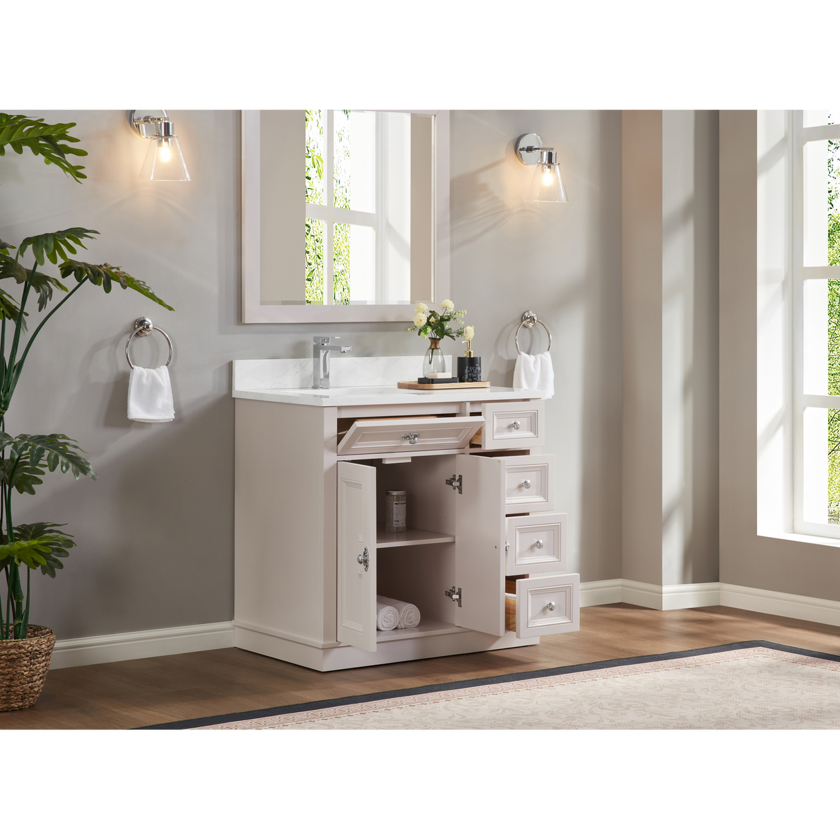 Legion Furniture 36" DREAMY WHITE FINISH SOLID WOOD SINK VANITY  WITH 1' ARTIFICIAL STONE TOP WS2516-36-DW