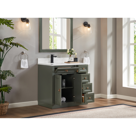 Legion Furniture 36" PEWTER GREEN FINISH SOLID WOOD SINK VANITY  WITH 1' ARTIFICIAL STONE TOP WS2516-36-PG
