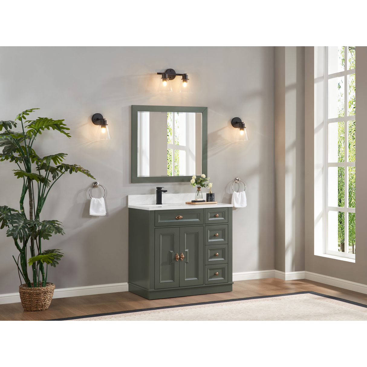 Legion Furniture 36" PEWTER GREEN FINISH SOLID WOOD SINK VANITY  WITH 1' ARTIFICIAL STONE TOP WS2516-36-PG