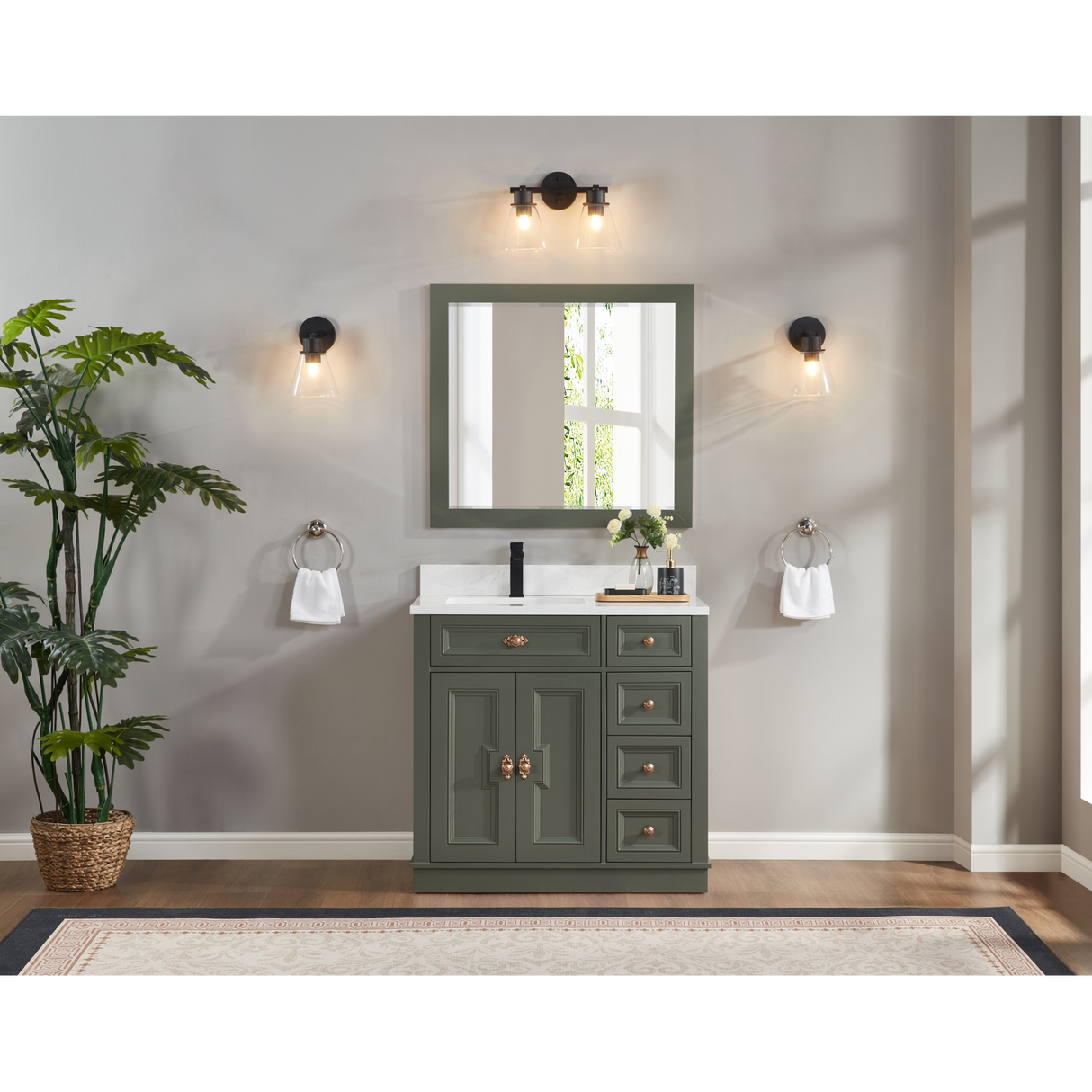 Legion Furniture 36" PEWTER GREEN FINISH SOLID WOOD SINK VANITY  WITH 1' ARTIFICIAL STONE TOP WS2516-36-PG