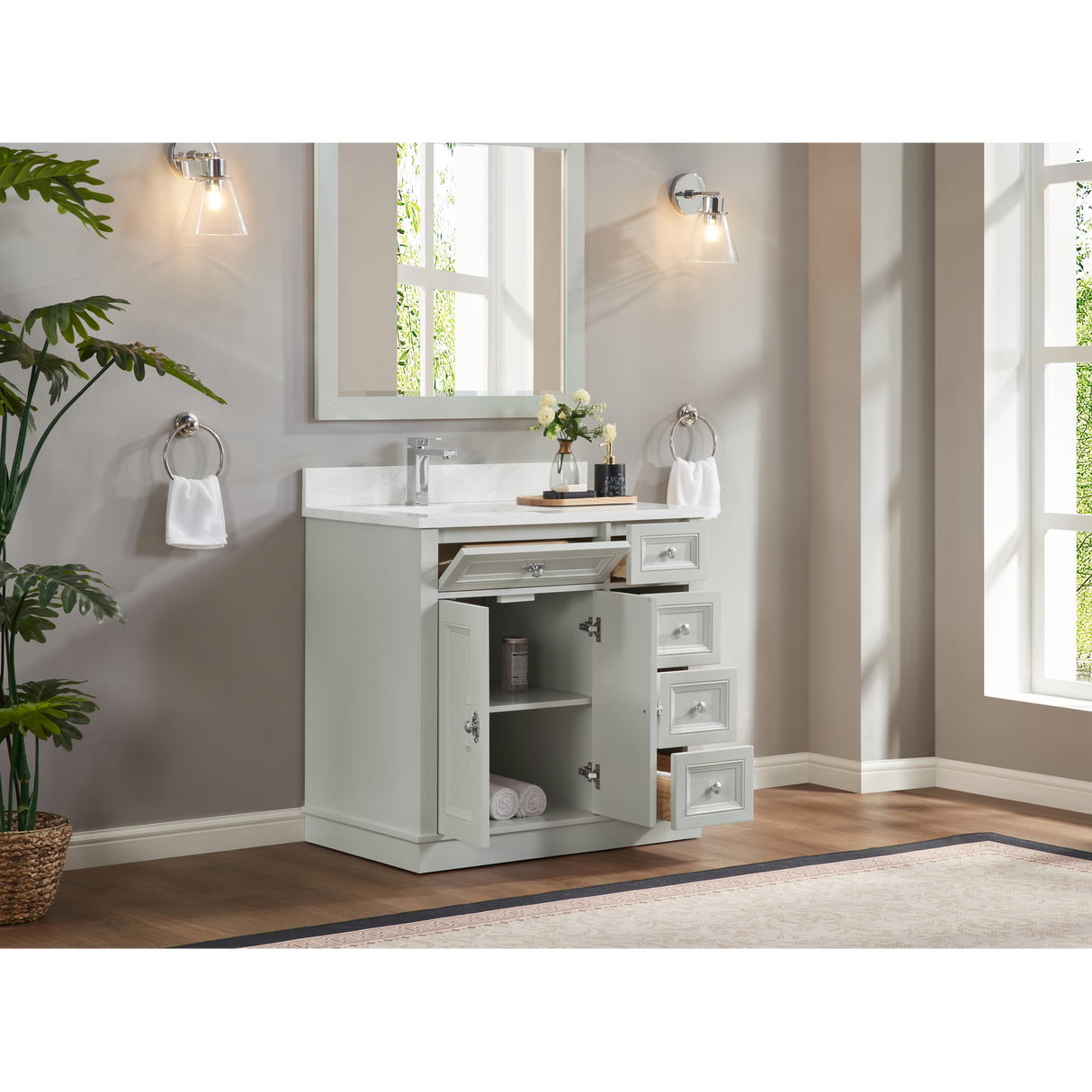 Legion Furniture 36" SILVER STRAND FINISH SOLID WOOD SINK VANITY WITH 1" ARTIFICIAL STONE TOP WS2516-36-SS