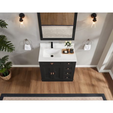 Legion Furniture 36" TRICORN BLACK FINISH SOLID WOOD SINK VANITY  WITH 1' ARTIFICIAL STONE TOP WS2516-36-TB