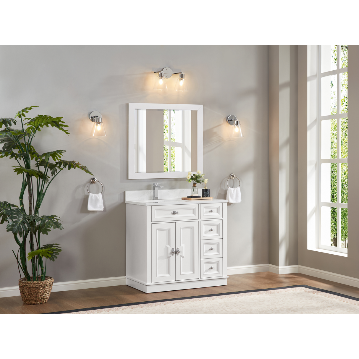 Legion Furniture 36" WHITE FINISH SOLID WOOD SINK VANITY WITH 1" ARTIFICIAL STONE TOP WS2516-36-W