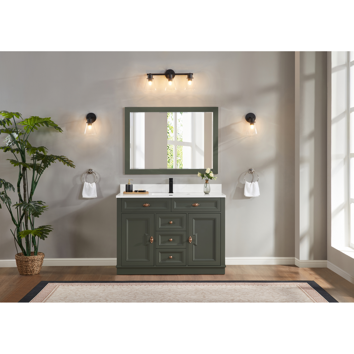 Legion Furniture 48" PEWTER GREEN FINISH SOLID WOOD SINK VANITY  WITH 1' ARTIFICIAL STONE TOP WS2516-48-PG