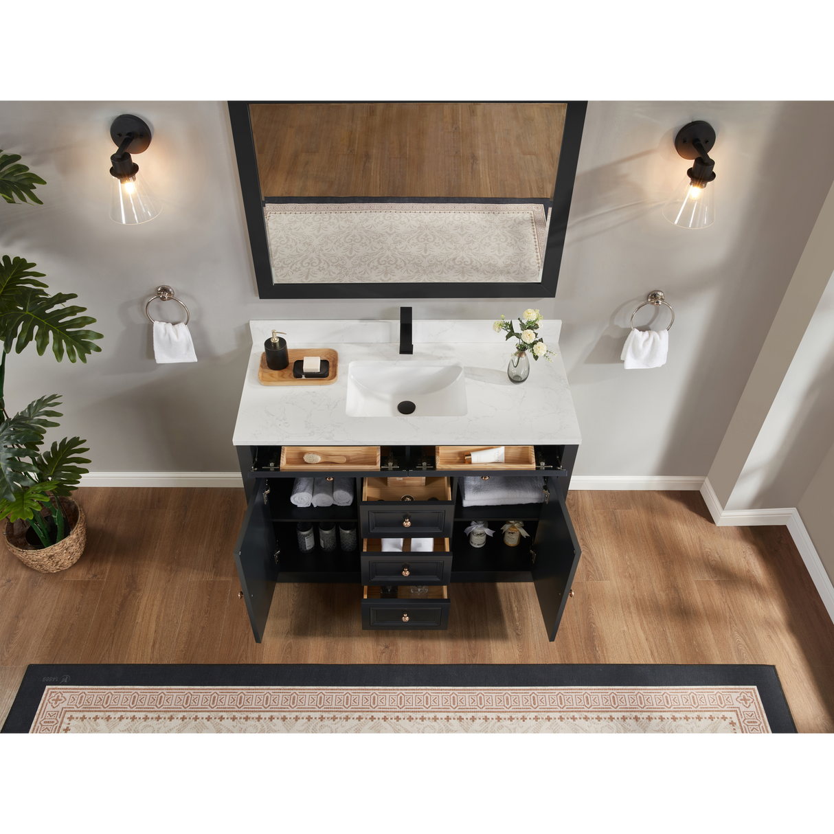 Legion Furniture 48" TRICORN BLACK FINISH SOLID WOOD SINK VANITY  WITH 1' ARTIFICIAL STONE TOP WS2516-48-TB
