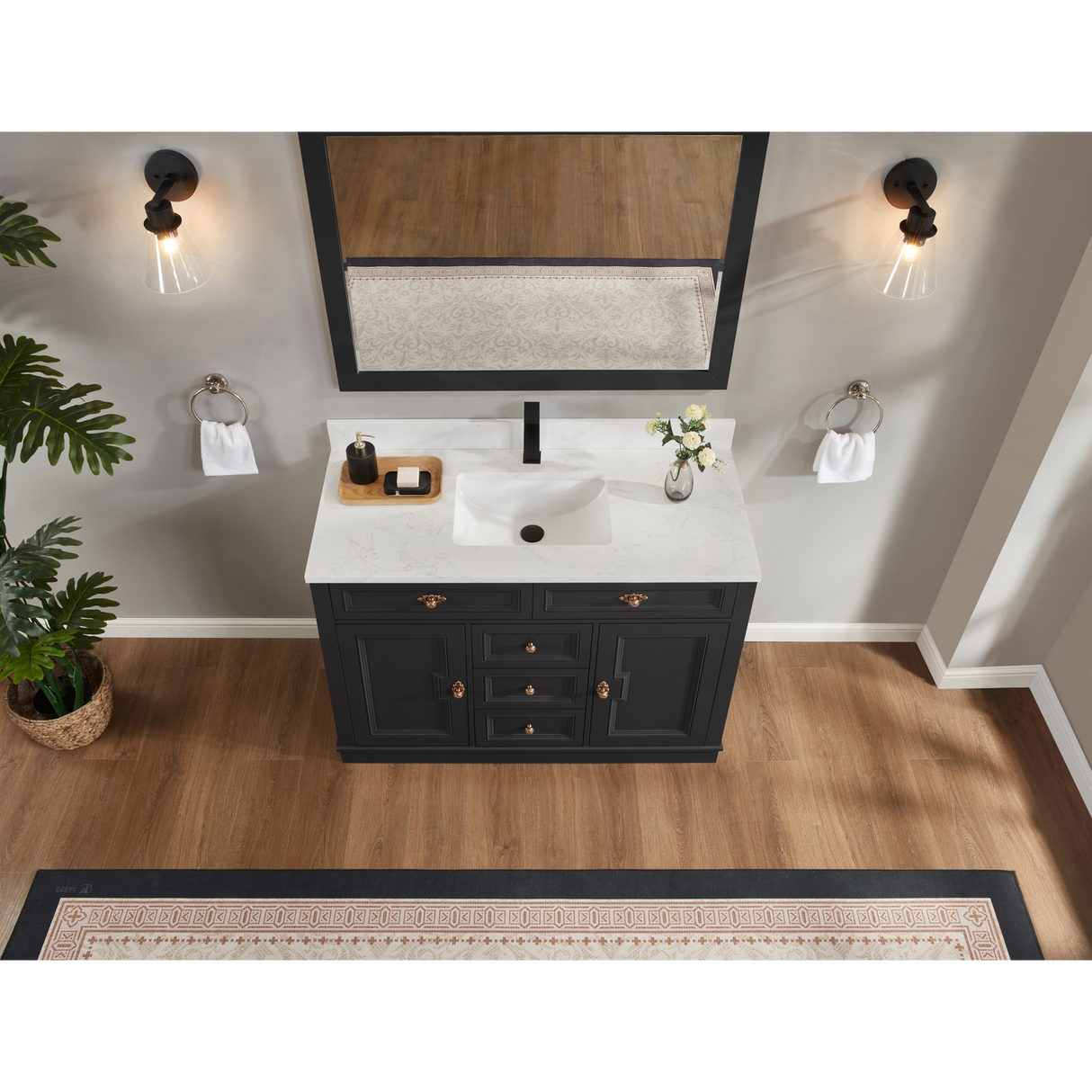 Legion Furniture 48" TRICORN BLACK FINISH SOLID WOOD SINK VANITY  WITH 1' ARTIFICIAL STONE TOP WS2516-48-TB