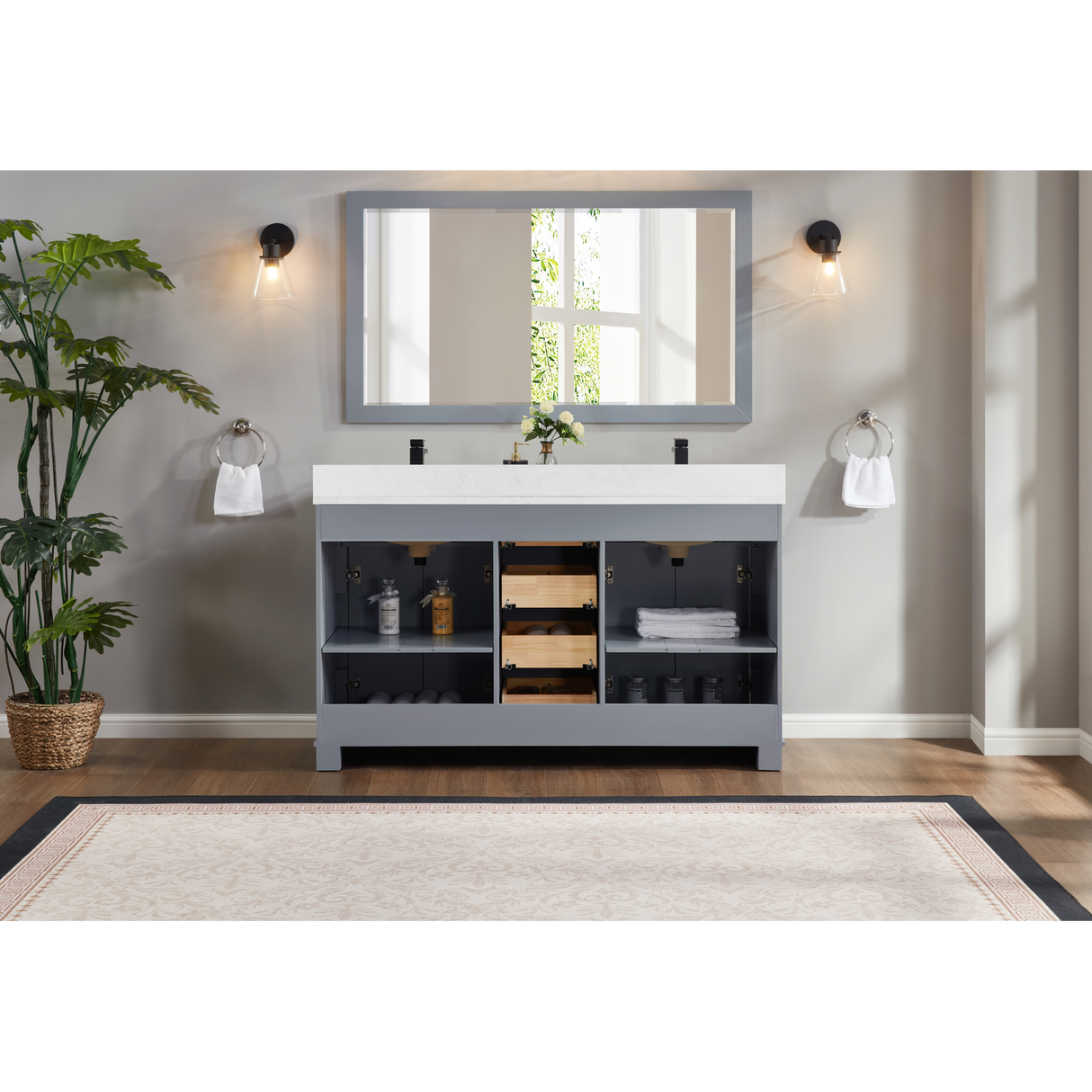 Legion Furniture 60" CADET FINISH SOLID WOOD SINK VANITY  WITH 1' ARTIFICIAL STONE TOP WS2516-60-CD