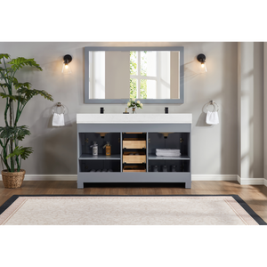 Legion Furniture 60" CADET FINISH SOLID WOOD SINK VANITY  WITH 1' ARTIFICIAL STONE TOP WS2516-60-CD