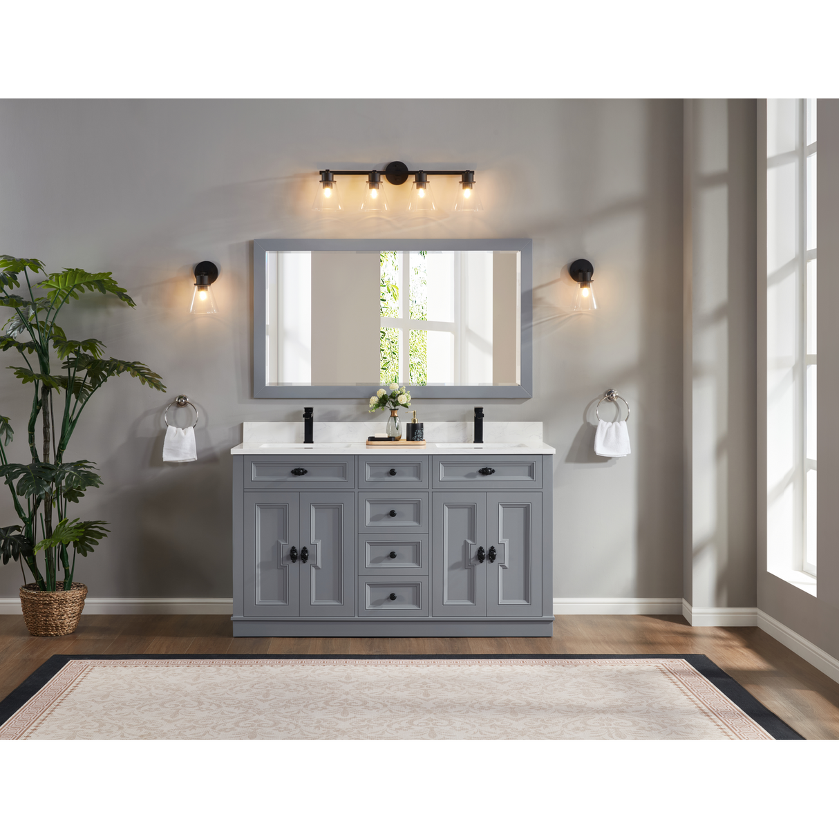 Legion Furniture 60" CADET FINISH SOLID WOOD SINK VANITY  WITH 1' ARTIFICIAL STONE TOP WS2516-60-CD