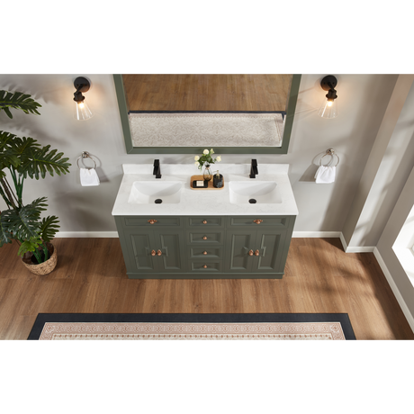 Legion Furniture 60" PEWTER GREEN FINISH SOLID WOOD SINK VANITY  WITH 1' ARTIFICIAL STONE TOP WS2516-60-PG
