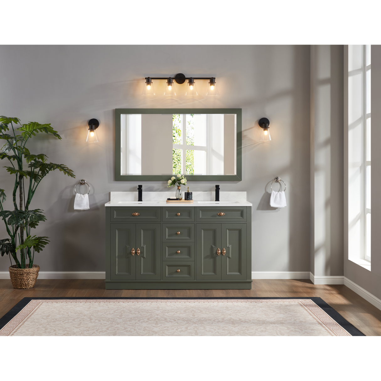 Legion Furniture 60" PEWTER GREEN FINISH SOLID WOOD SINK VANITY  WITH 1' ARTIFICIAL STONE TOP WS2516-60-PG