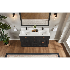 Legion Furniture 60" TRICORN BLACK FINISH SOLID WOOD SINK VANITY  WITH 1' ARTIFICIAL STONE TOP WS2516-60-TB