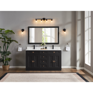 Legion Furniture 60" TRICORN BLACK FINISH SOLID WOOD SINK VANITY  WITH 1' ARTIFICIAL STONE TOP WS2516-60-TB