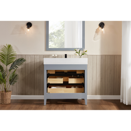Legion Furniture 36" CADET FINISH SOLID WOOD SINK VANITY  WITH 1' ARTIFICIAL STONE TOP WS2518-36-CD