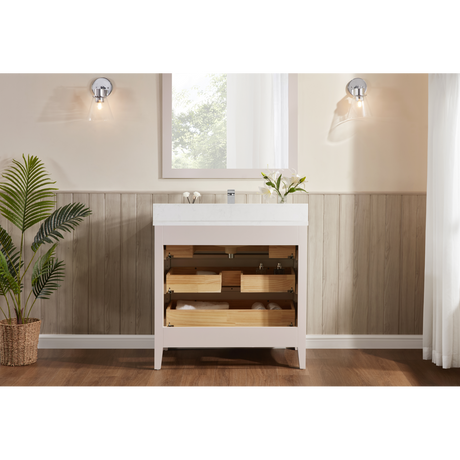 Legion Furniture 36" DREAMY WHITE FINISH SOLID WOOD SINK VANITY  WITH 1' ARTIFICIAL STONE TOP WS2518-36-DW