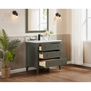 Legion Furniture 36" PEWTER GREEN FINISH SOLID WOOD SINK VANITY  WITH 1' ARTIFICIAL STONE TOP WS2518-36-PG