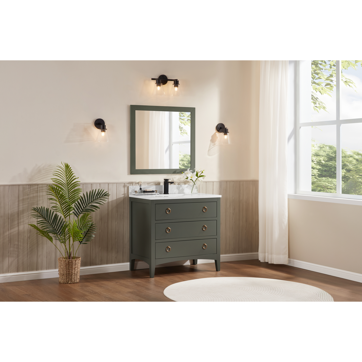 Legion Furniture 36" PEWTER GREEN FINISH SOLID WOOD SINK VANITY  WITH 1' ARTIFICIAL STONE TOP WS2518-36-PG