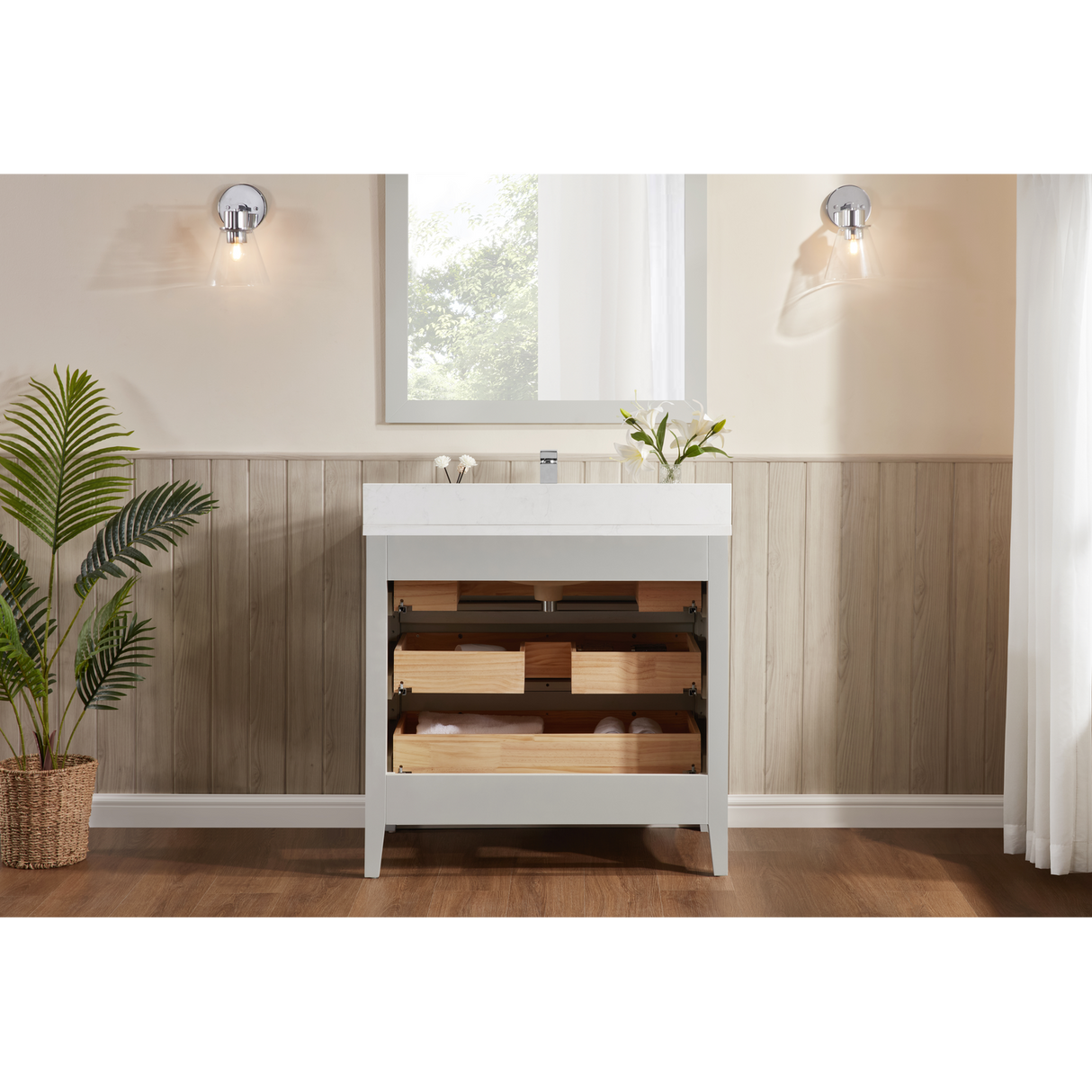 Legion Furniture 36" SILVER STRAND FINISH SOLID WOOD SINK VANITY WITH 1" ARTIFICIAL STONE TOP WS2518-36-SS
