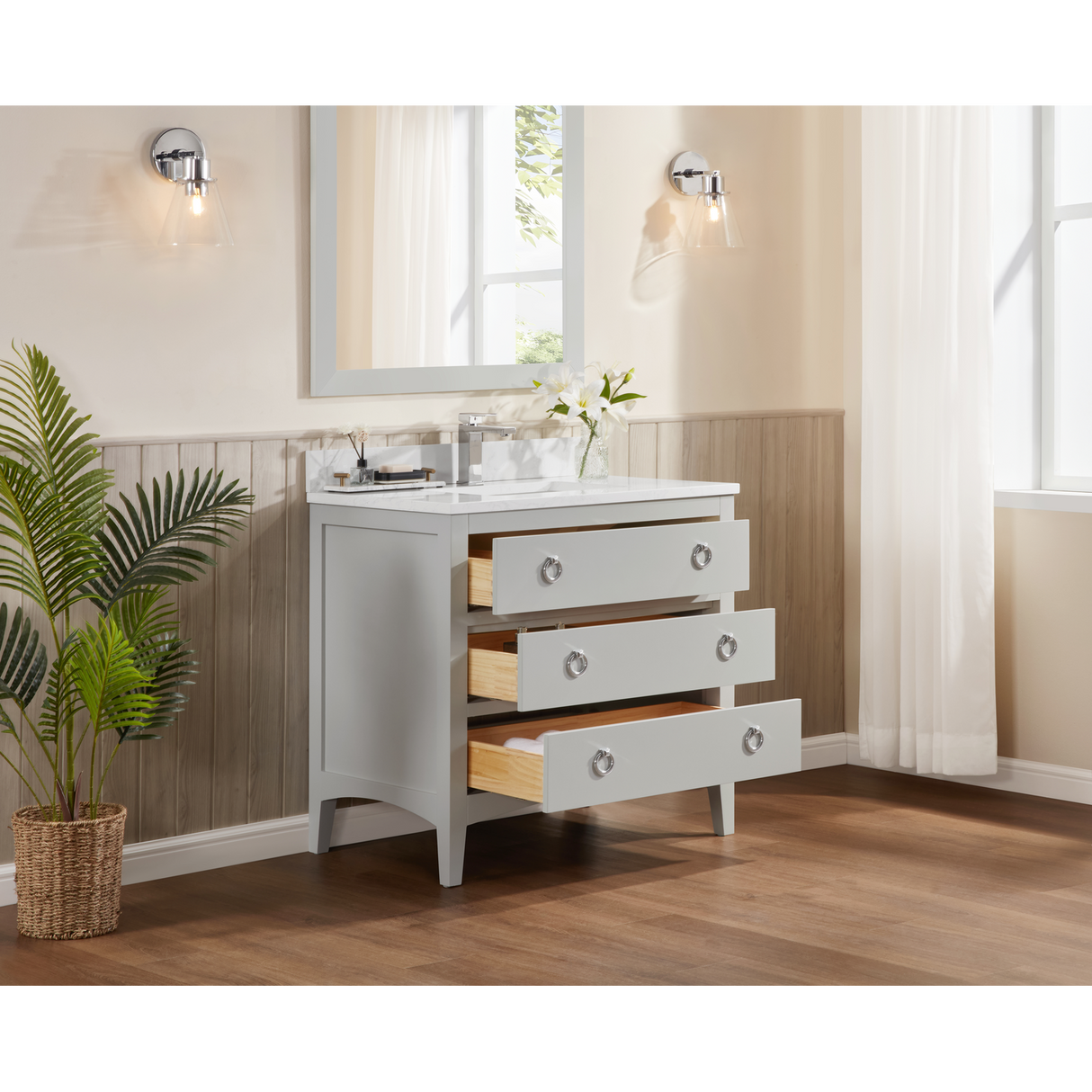 Legion Furniture 36" SILVER STRAND FINISH SOLID WOOD SINK VANITY WITH 1" ARTIFICIAL STONE TOP WS2518-36-SS