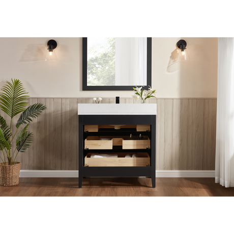 Legion Furniture 36" TRICORN BLACK FINISH SOLID WOOD SINK VANITY  WITH 1' ARTIFICIAL STONE TOP WS2518-36-TB