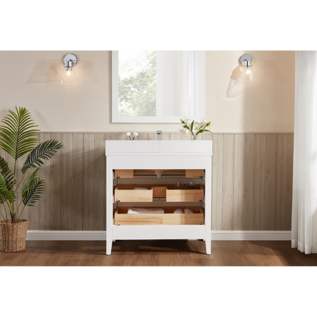 Legion Furniture 36" WHITE FINISH SOLID WOOD SINK VANITY WITH 1" ARTIFICIAL STONE TOP WS2518-36-W