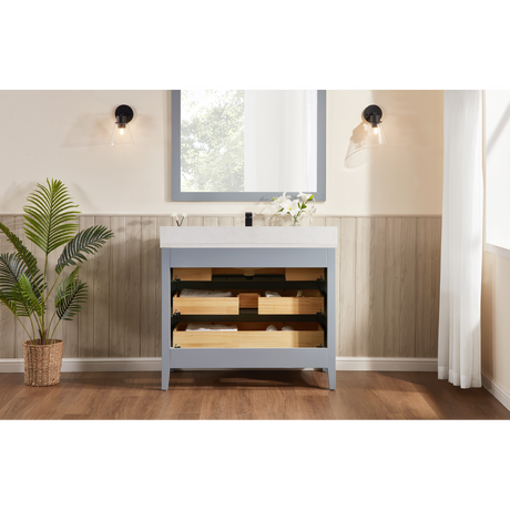 Legion Furniture 42" CADET FINISH SOLID WOOD SINK VANITY  WITH 1' ARTIFICIAL STONE TOP WS2518-42-CD
