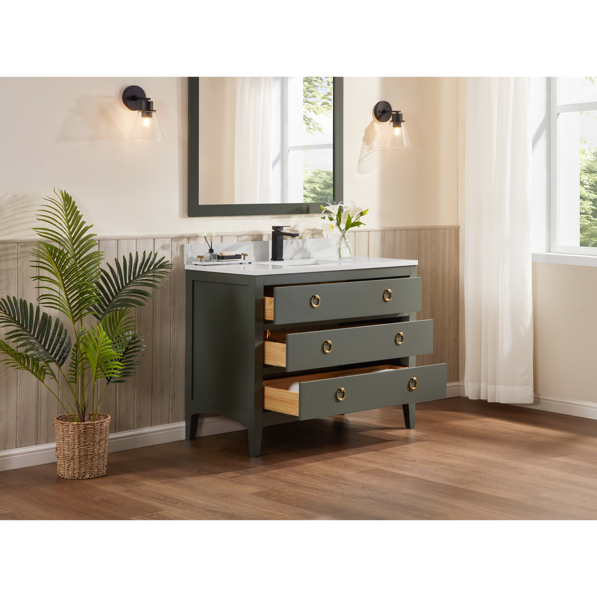 Legion Furniture 42" PEWTER GREEN FINISH SOLID WOOD SINK VANITY  WITH 1' ARTIFICIAL STONE TOP WS2518-42-PG