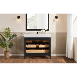Legion Furniture 42" TRICORN BLACK FINISH SOLID WOOD SINK VANITY  WITH 1' ARTIFICIAL STONE TOP WS2518-42-TB