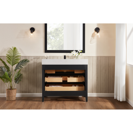 Legion Furniture 42" TRICORN BLACK FINISH SOLID WOOD SINK VANITY  WITH 1' ARTIFICIAL STONE TOP WS2518-42-TB