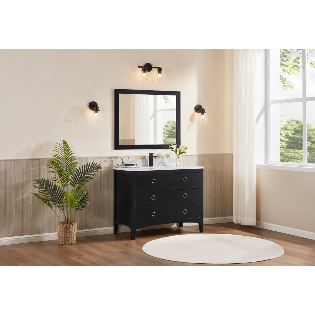 Legion Furniture 42" TRICORN BLACK FINISH SOLID WOOD SINK VANITY  WITH 1' ARTIFICIAL STONE TOP WS2518-42-TB