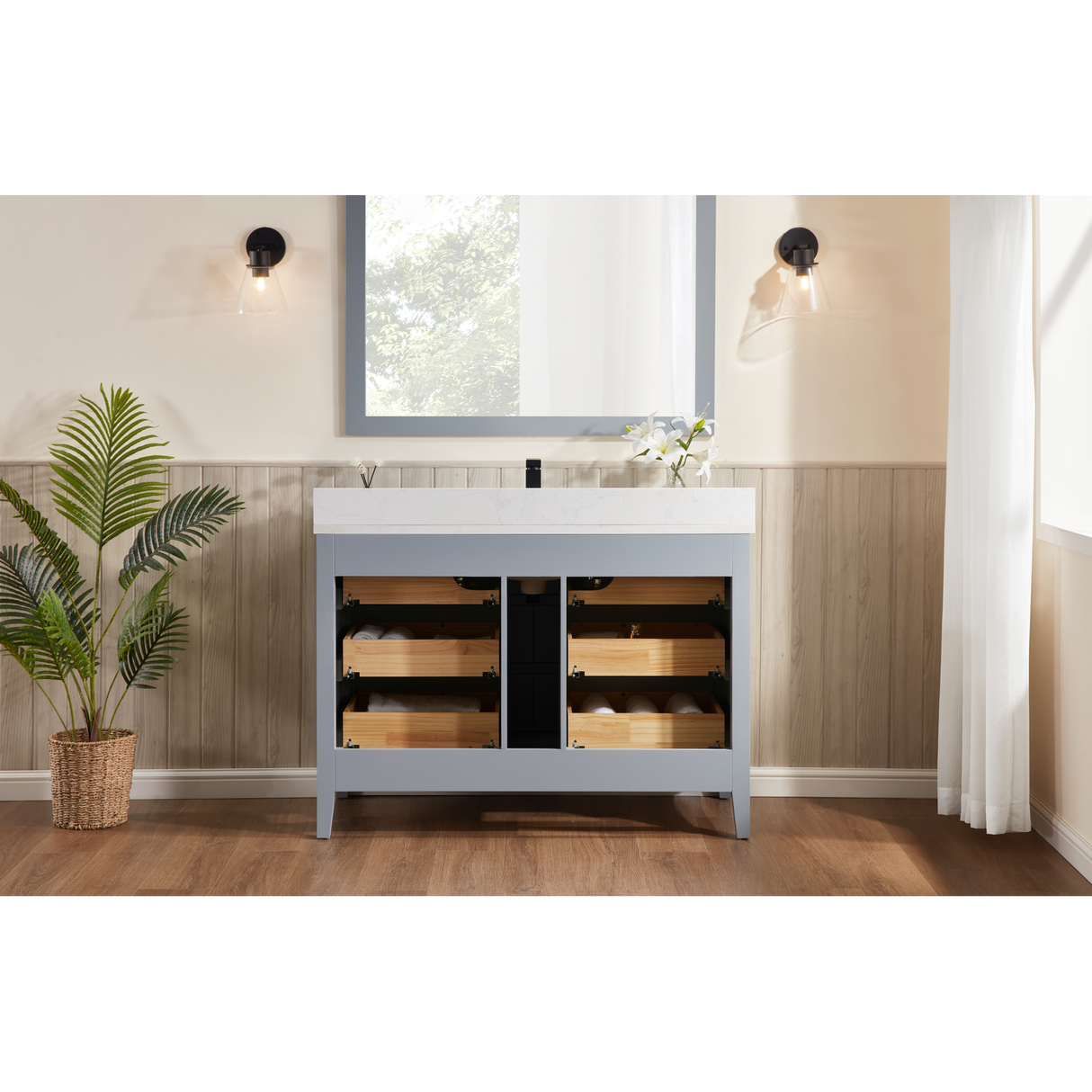 Legion Furniture 48" CADET FINISH SOLID WOOD SINK VANITY  WITH 1' ARTIFICIAL STONE TOP WS2518-48-CD