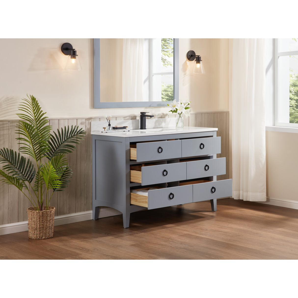 Legion Furniture 48" CADET FINISH SOLID WOOD SINK VANITY  WITH 1' ARTIFICIAL STONE TOP WS2518-48-CD