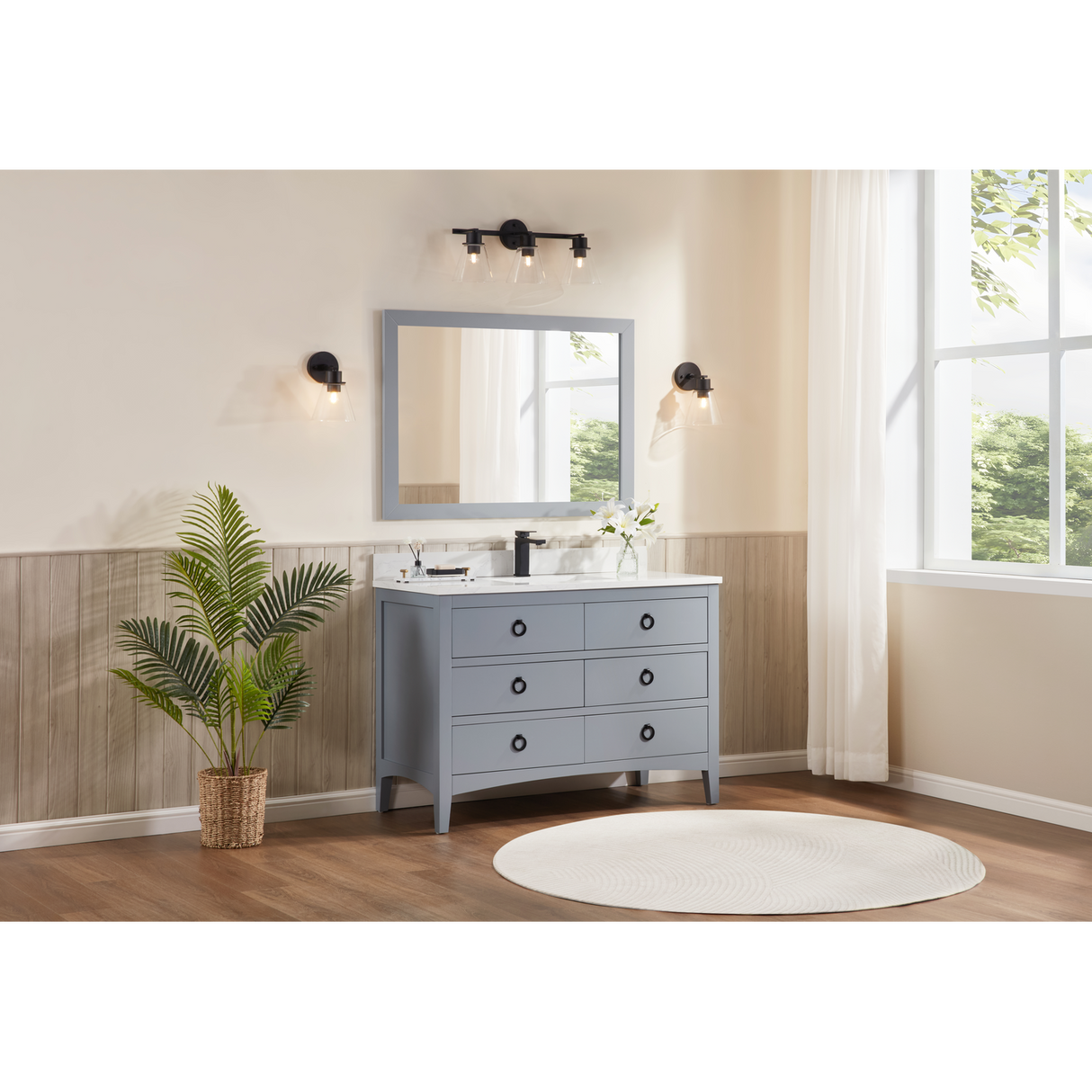 Legion Furniture 48" CADET FINISH SOLID WOOD SINK VANITY  WITH 1' ARTIFICIAL STONE TOP WS2518-48-CD