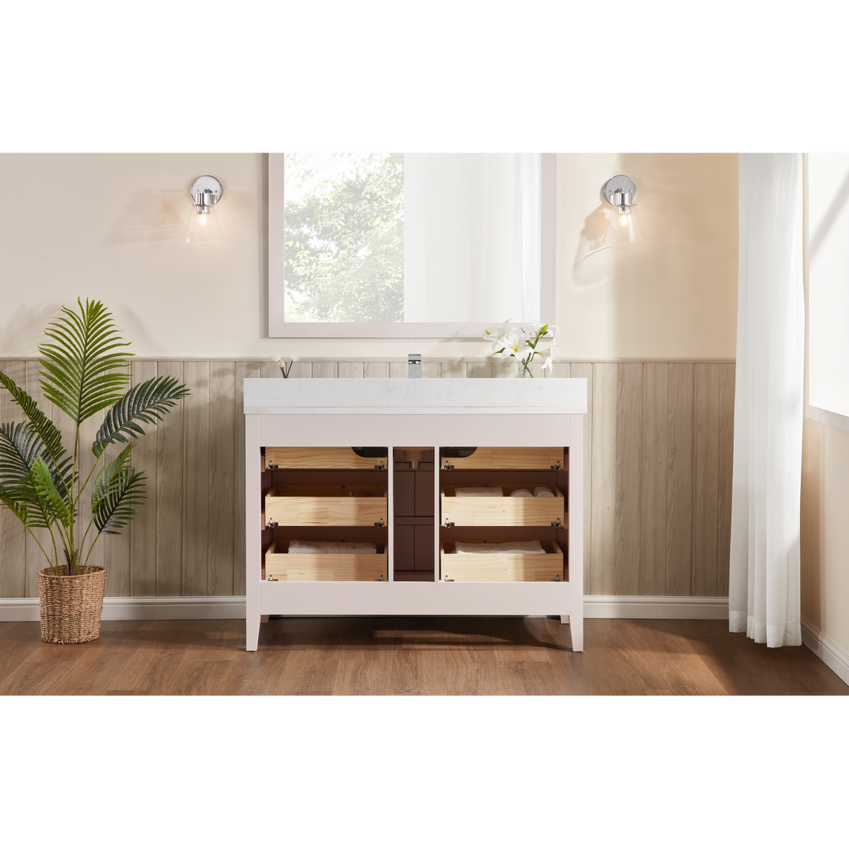 Legion Furniture 48" DREAMY WHITE FINISH SOLID WOOD SINK VANITY  WITH 1' ARTIFICIAL STONE TOP WS2518-48-DW