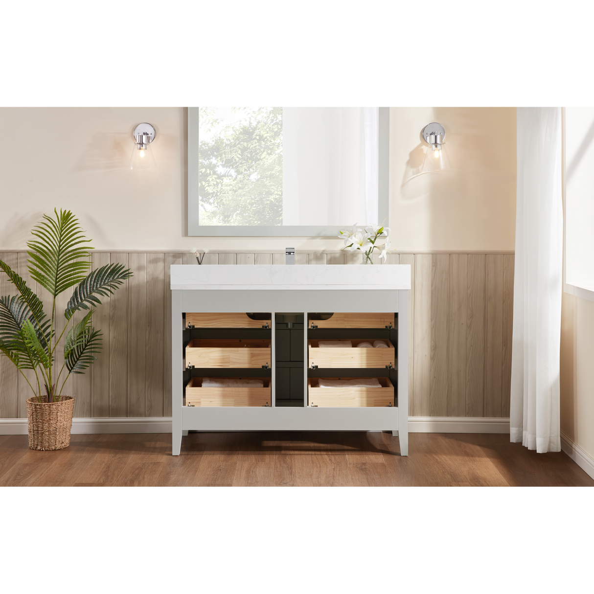 Legion Furniture 48" SILVER STRAND FINISH SOLID WOOD SINK VANITY WITH 1" ARTIFICIAL STONE TOP WS2518-48-SS
