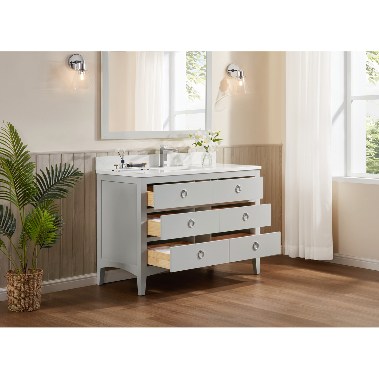 Legion Furniture 48" SILVER STRAND FINISH SOLID WOOD SINK VANITY WITH 1" ARTIFICIAL STONE TOP WS2518-48-SS