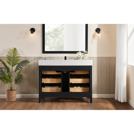Legion Furniture 48" TRICORN BLACK FINISH SOLID WOOD SINK VANITY  WITH 1' ARTIFICIAL STONE TOP WS2518-48-TB