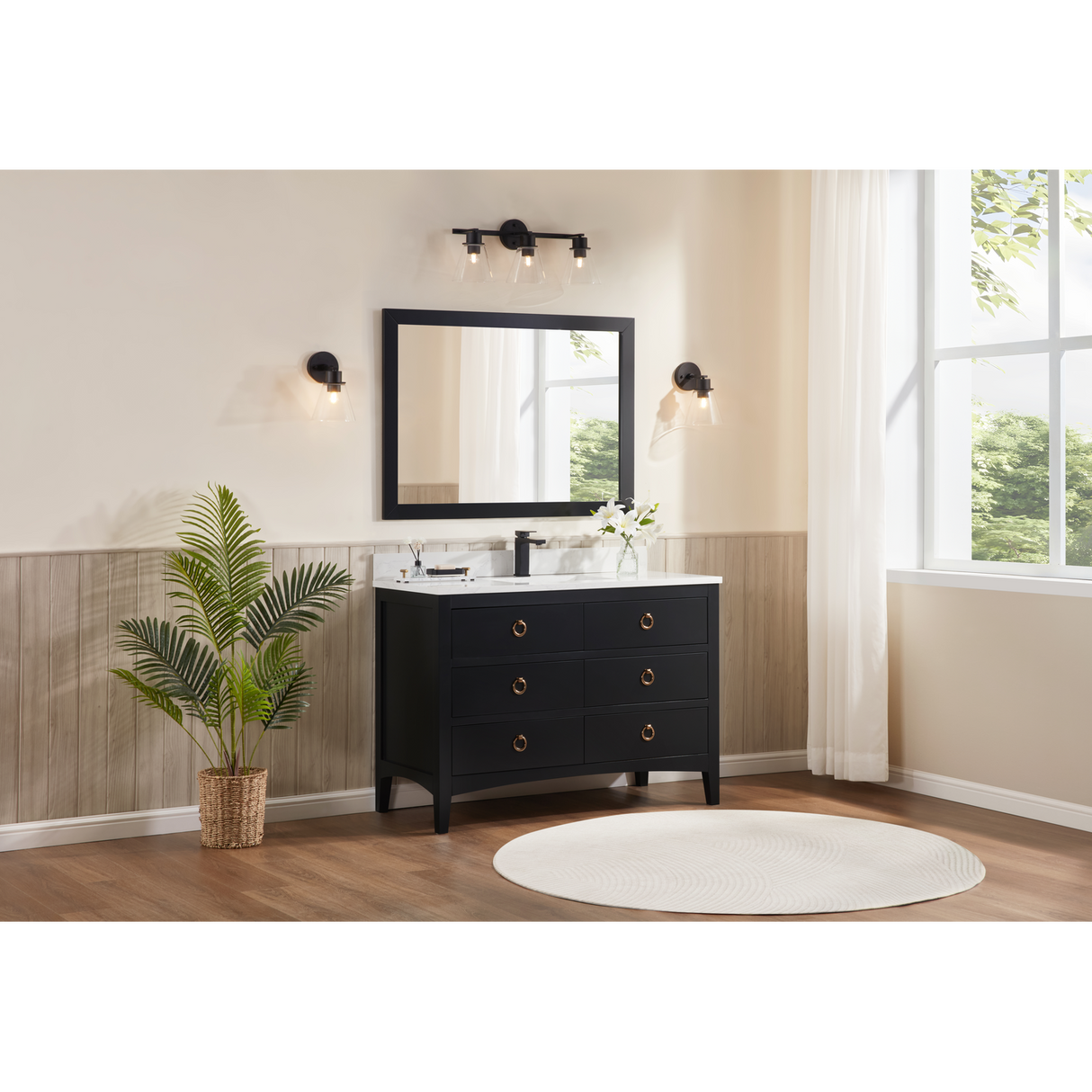 Legion Furniture 48" TRICORN BLACK FINISH SOLID WOOD SINK VANITY  WITH 1' ARTIFICIAL STONE TOP WS2518-48-TB