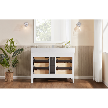 Legion Furniture 48" WHITE FINISH SOLID WOOD SINK VANITY WITH 1" ARTIFICIAL STONE TOP WS2518-48-W